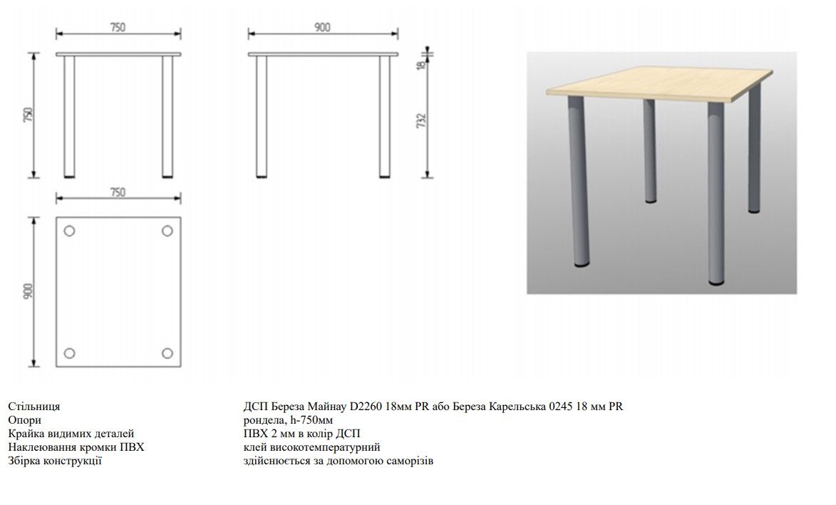 Стол для комнаты персонала 900х750х750 мм Стол для комнаты персонала 900х750х750 мм