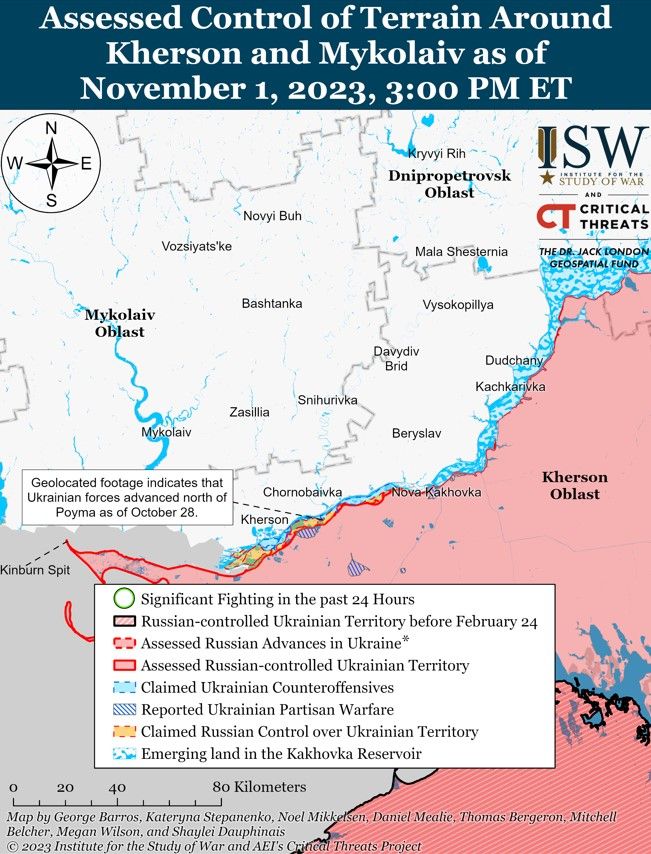 Актуальна карта бойових дій на Херсонщині від ISW  Актуальна карта бойових дій на Херсонщині від ISW