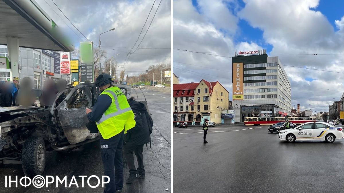 Поліцейська машина перекриває рух