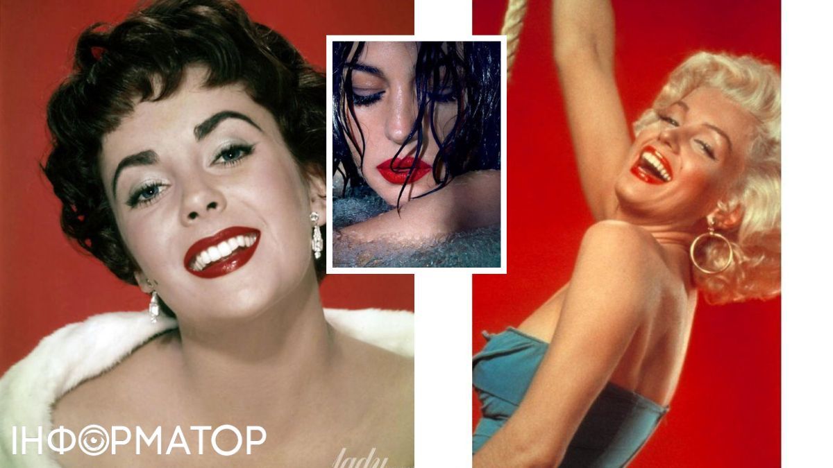 Лиз Тейлор (слева), Мэрелин Монро (справа), Моника Белучи (по центру) с красной помадой. Лиз Тейлор (слева), Мэрелин Монро (справа), Моника Белучи (по центру) с красной помадой.