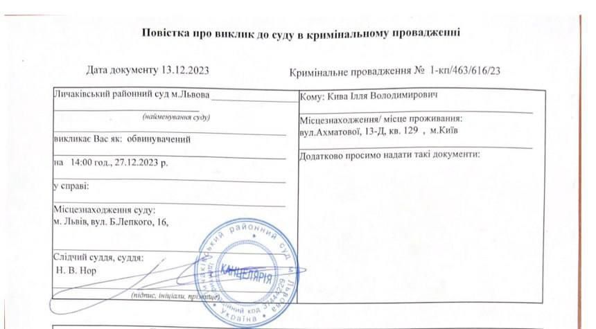 судебная повестка судебная повестка