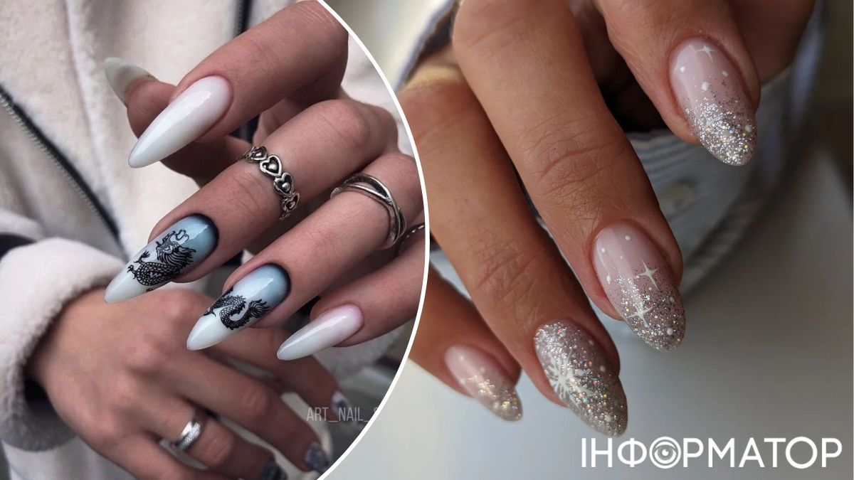Білий та сріблястий лак - те, що треба! Надзвичайно ефектно виглядає й ідея з пазурями дракона. 