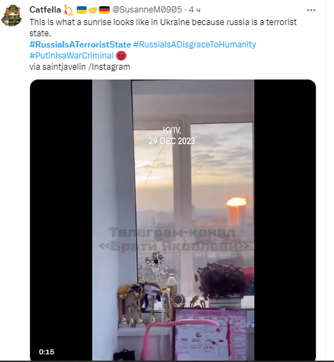В мережі з новою силою таврують рашистів хештегом #RussiaIsATerroristState після масованої атаки по Україні 29 грудня 7