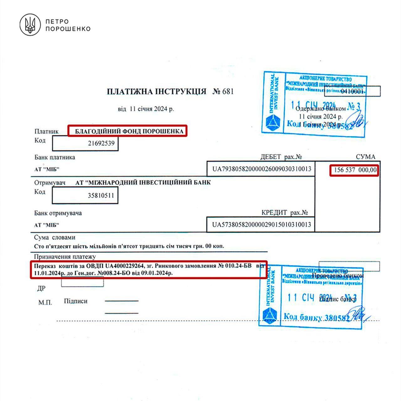 Платежная инструкция Порошенко Платежная инструкция Порошенко