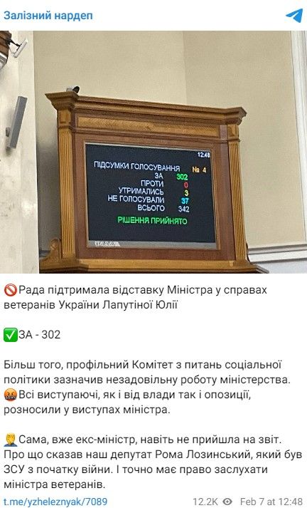Рада підтримала відставку міністерки у справах ветеранів 1