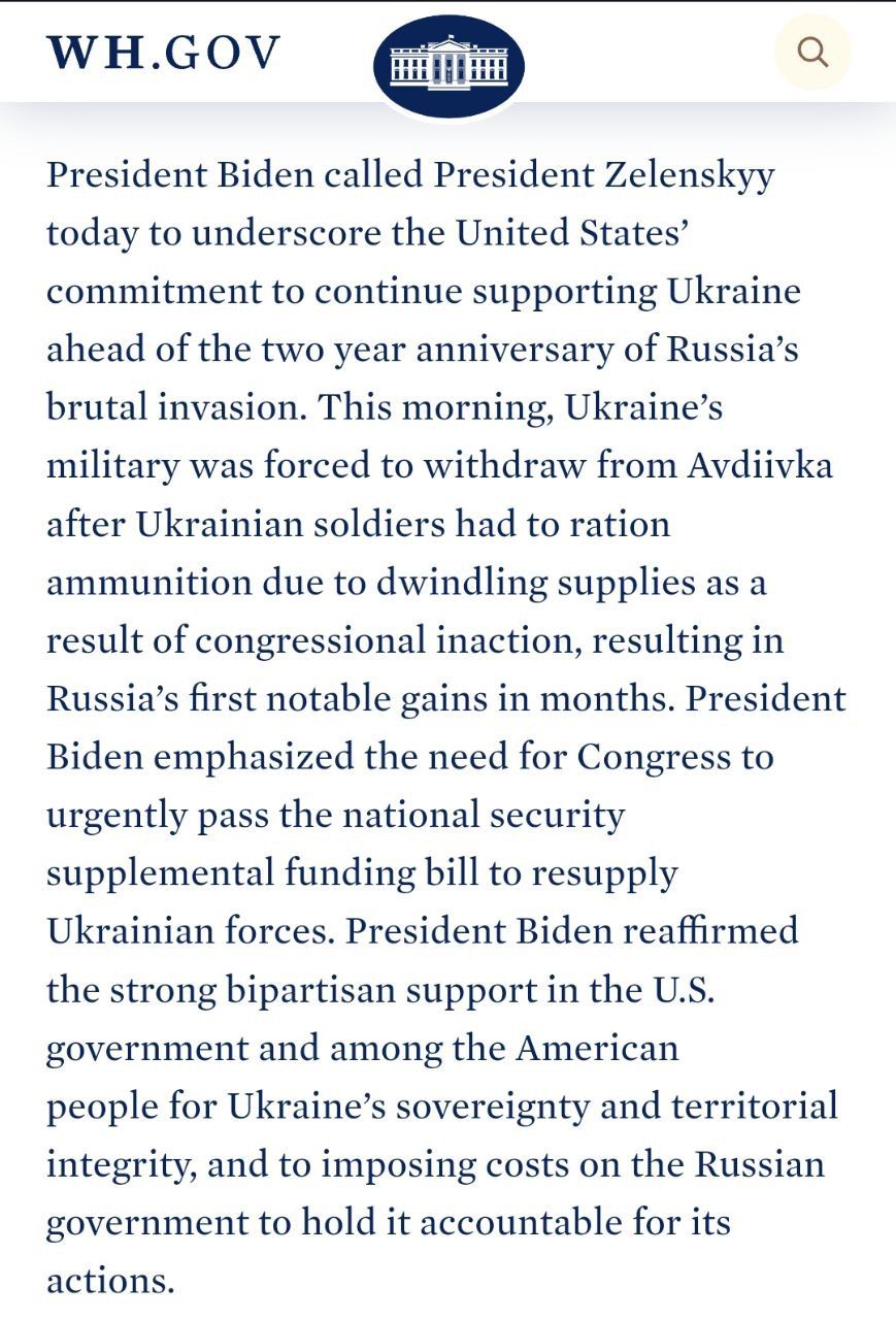 Байден визнав провину США у втраті Авдіївки й закликав Конгрес терміново надати військову допомогу Україні 1