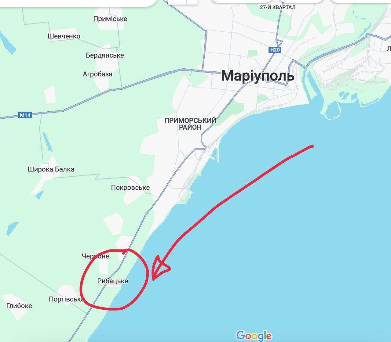 Рибацьке на карті Рибацьке на карті