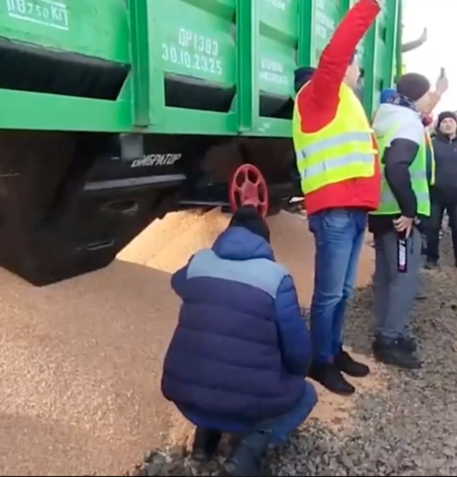 Польські фермери на кордоні напали на потяг та висипали українське зерно із вагона - відео 1
