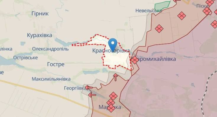 Росіян вибили з Красногорівки. Фото: DeepStateMAP Росіян вибили з Красногорівки. Фото: DeepStateMAP