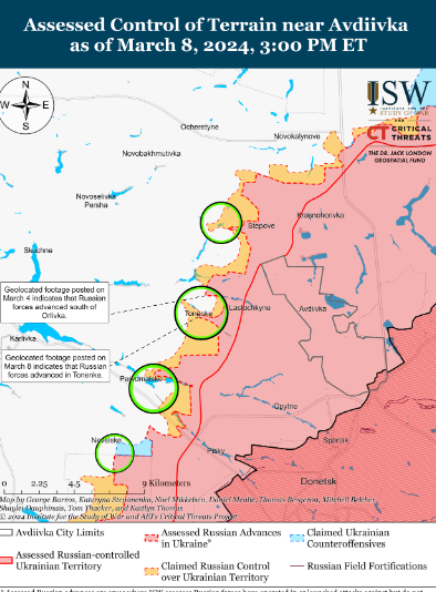 В ISW показали карту боїв біля Авдіївки: росіяни просунулися, використавши тактичну несподіванку 1