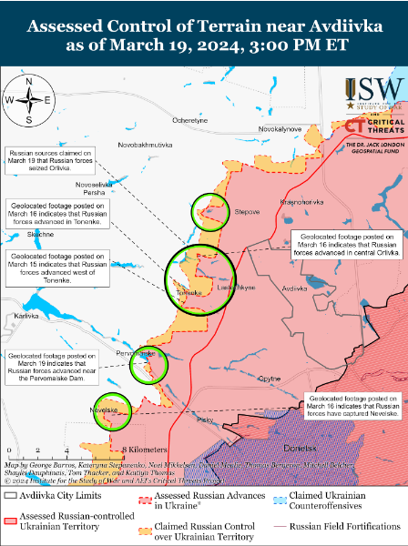 В ISW показали карти боїв на фронті: росіяни просуваються під Авдіївкою, проводячи атаки з втратами 3