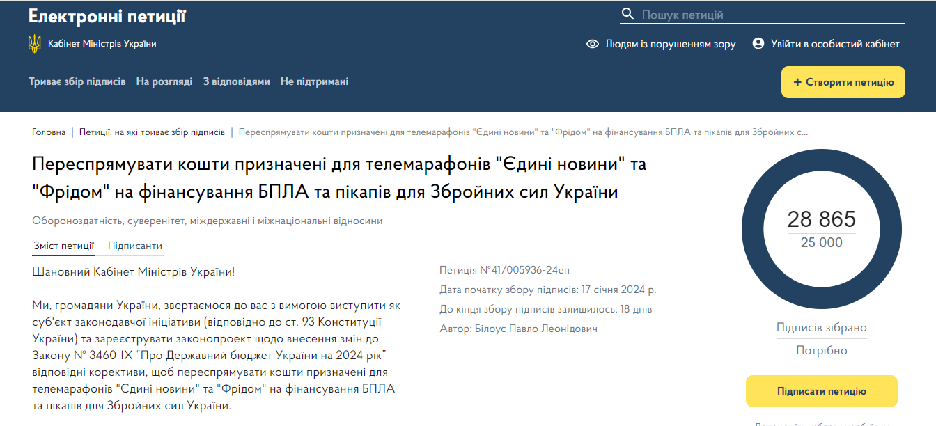 Українці вимагають спрямувати гроші з телемарафонів на потреби ЗСУ: петиція набрала необхідні 25 000 голосів 1