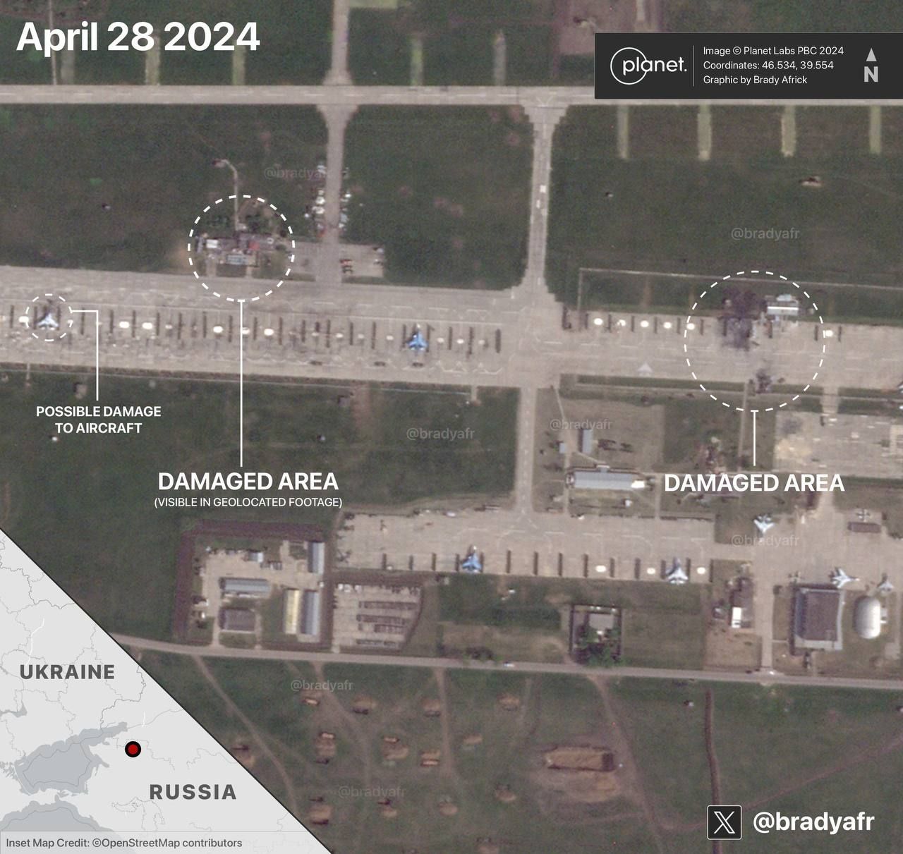 На спутниковом снимке видны пораженные участки базы На спутниковом снимке видны пораженные участки базы