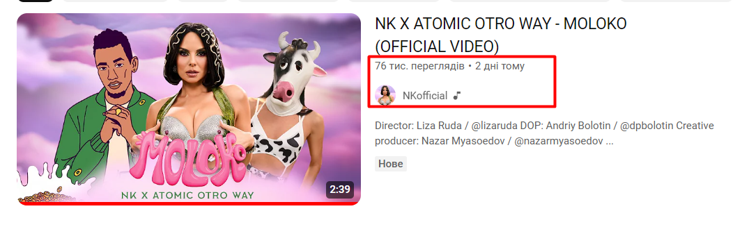 Показники нового кліпу Каменських в YouTube Показники нового кліпу Каменських в YouTube