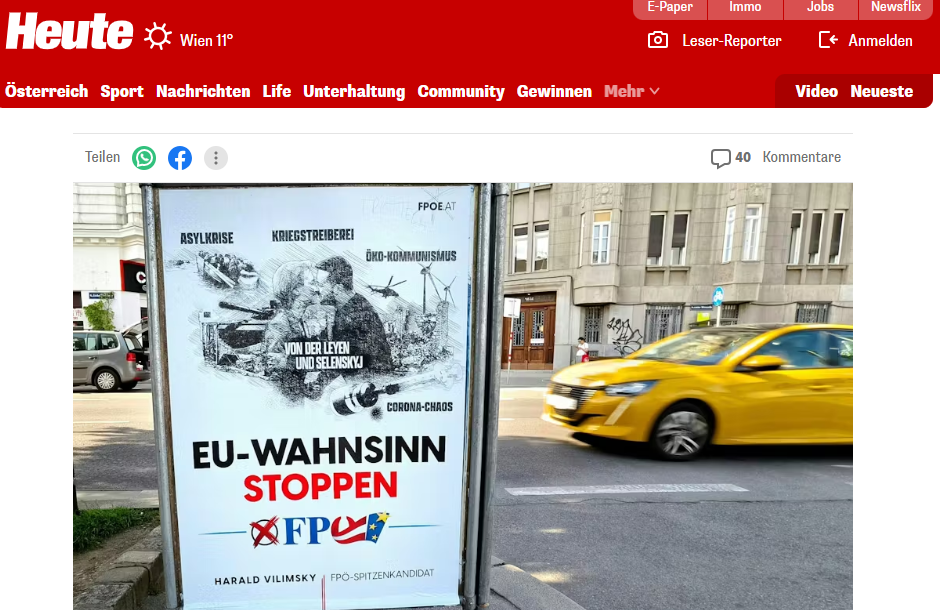 Скриншот с сайта heute с позорным плакатом