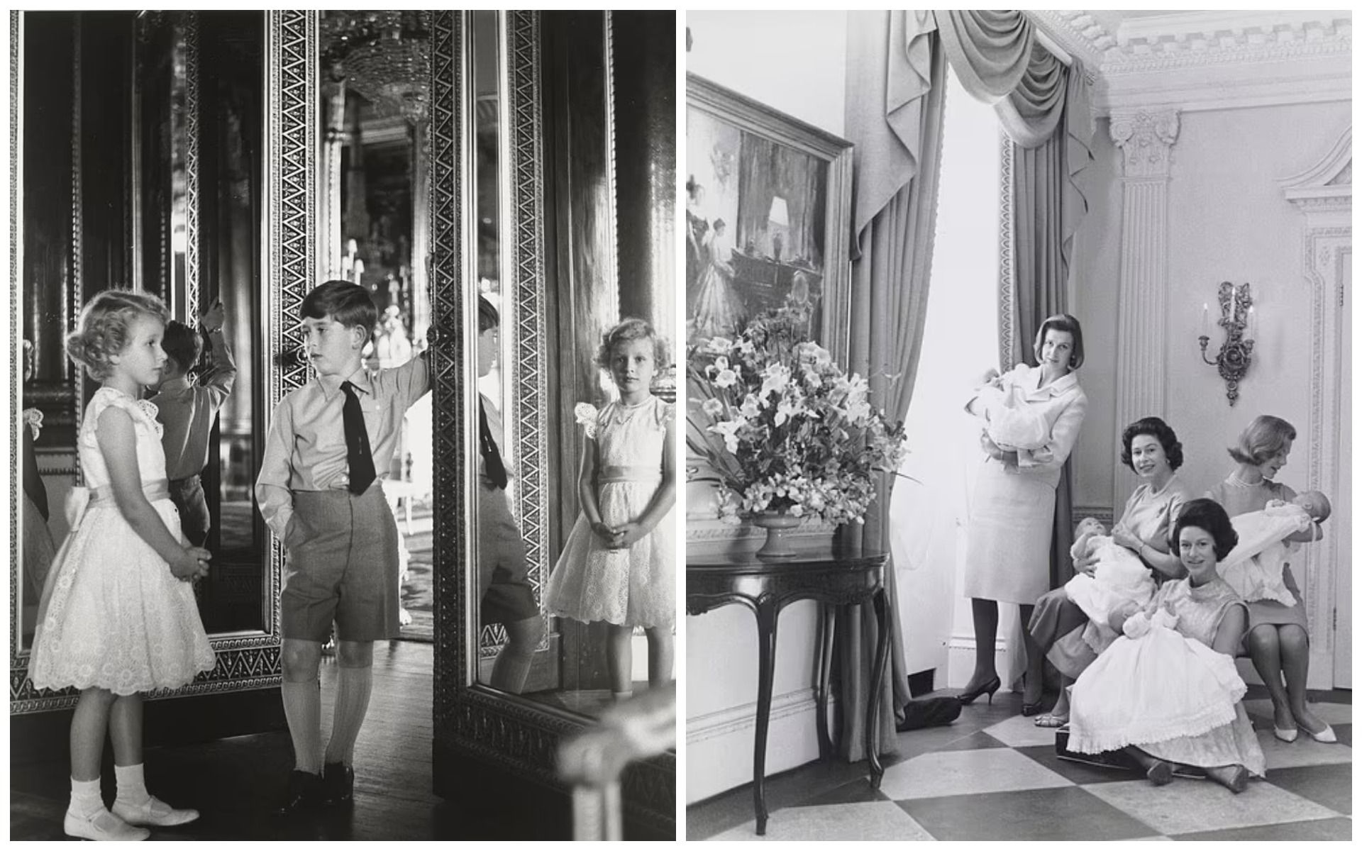 Ліворуч: принц Чарльз та принцеса Анна, 1956 рік. Праворуч: образ молодих мам, 1964 рік. Ліворуч: принц Чарльз та принцеса Анна, 1956 рік. Праворуч: образ молодих мам, 1964 рік.