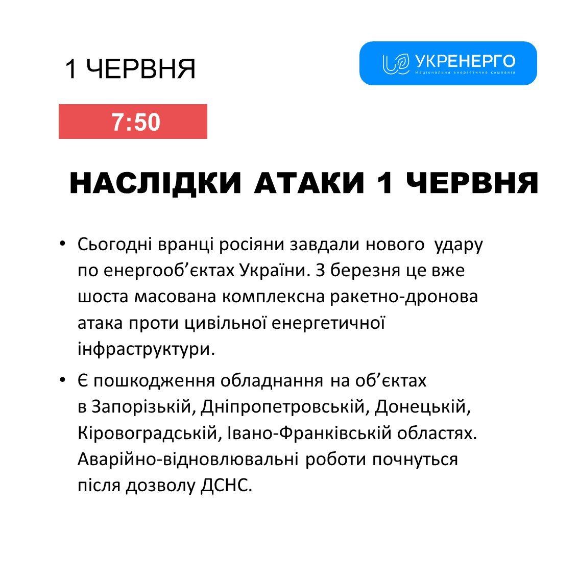 Укрэнерго – о последствиях атаки РФ Укрэнерго – о последствиях атаки РФ