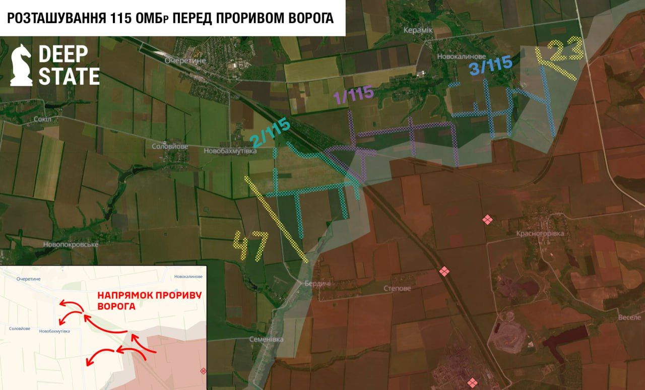 Розташування смуги оборони 115 бригади Розташування смуги оборони 115 бригади