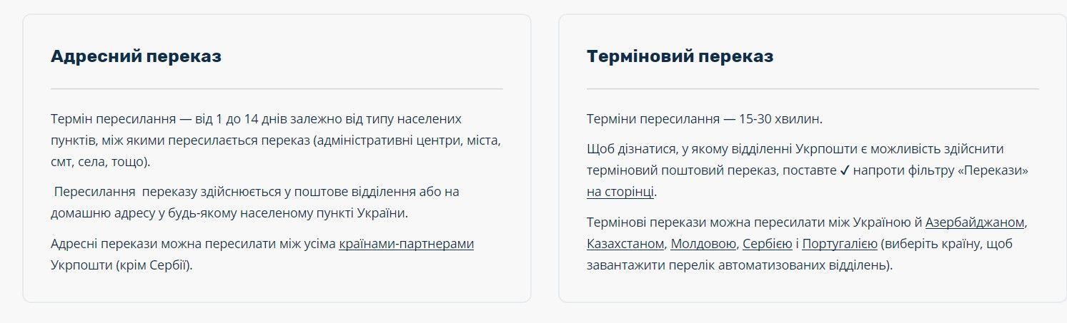 Види переказів Укрпошти - адресний та терміновий Види переказів Укрпошти - адресний та терміновий