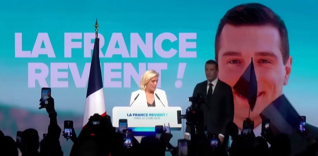 Жордан Барделл та Марін Ле Пен святкують перемогу, але виявилося не готовими до такого повороту подій. Фото з відкритих джерел Жордан Барделл та Марін Ле Пен святкують перемогу, але виявилося не готовими до такого повороту подій. Фото з відкритих джерел