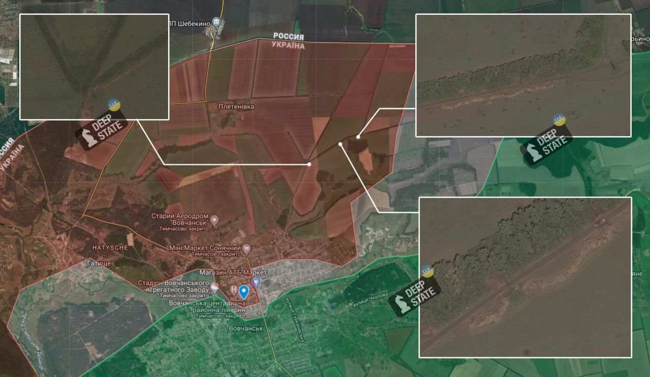 Окопна робота ворога під Вовчанськом. Фото: DeepState Окопна робота ворога під Вовчанськом. Фото: DeepState