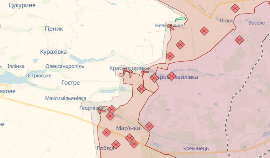 Сверхсложная ситуация в Красногоровке. Скриншот: Deepstate Сверхсложная ситуация в Красногоровке. Скриншот: Deepstate