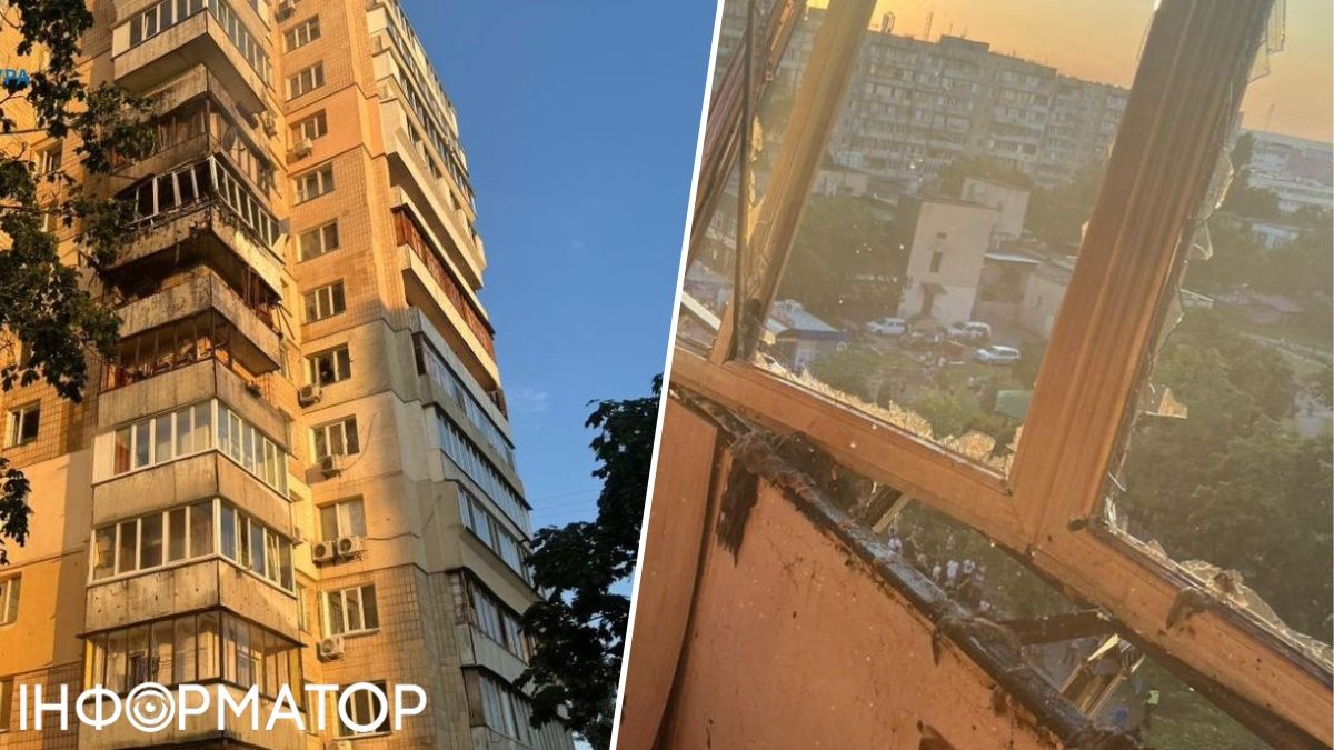 Дом в Киеве поврежден улапками ракеты РФ Дом в Киеве поврежден улапками ракеты РФ