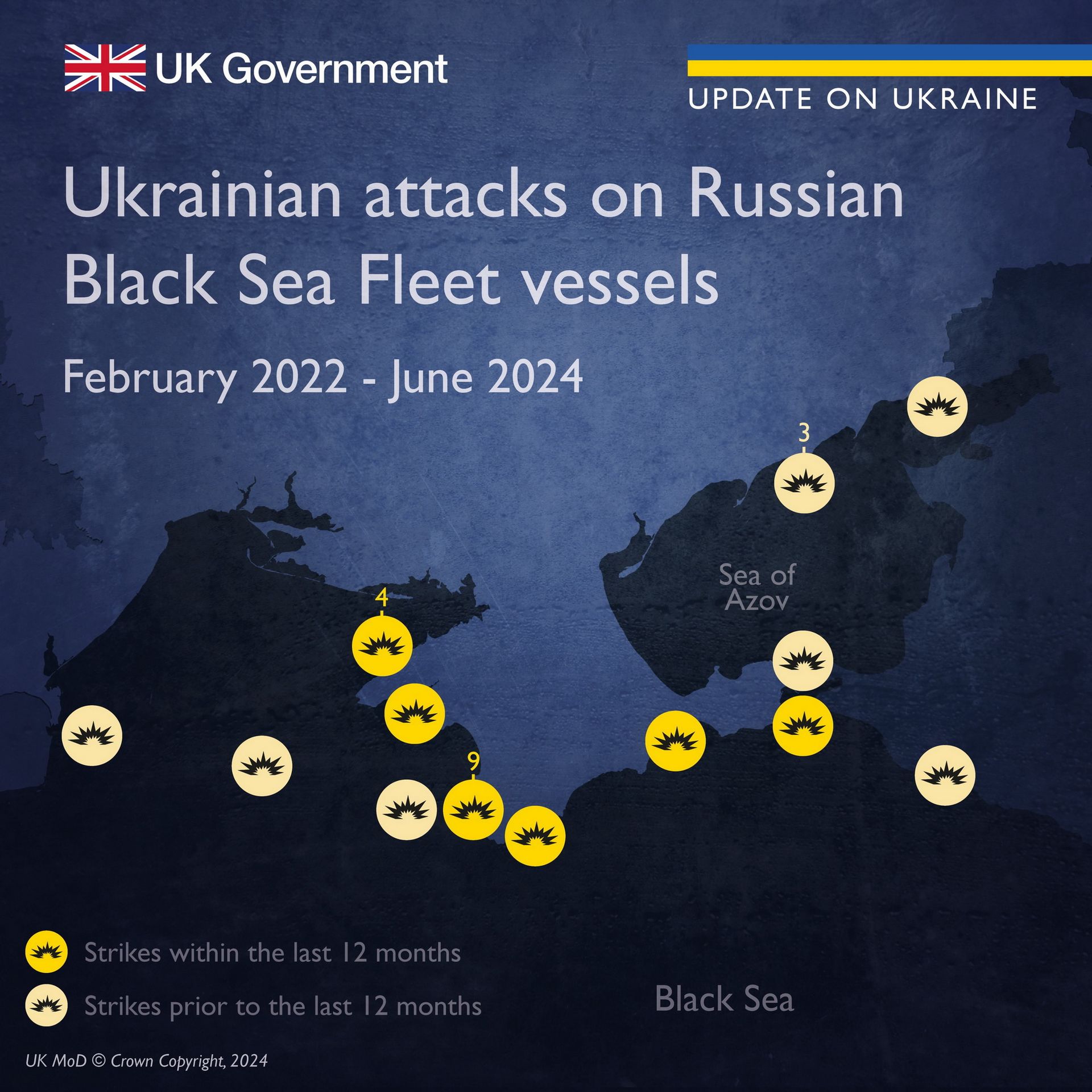 Британська розвідка показала карту українських ударів по кораблям РФ: за останній рік збитки окупантів значно зросли 1