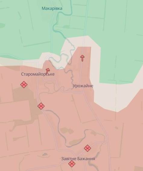 Російські війська захопити Урожайне. Карта - DeepState  Російські війська захопити Урожайне. Карта - DeepState