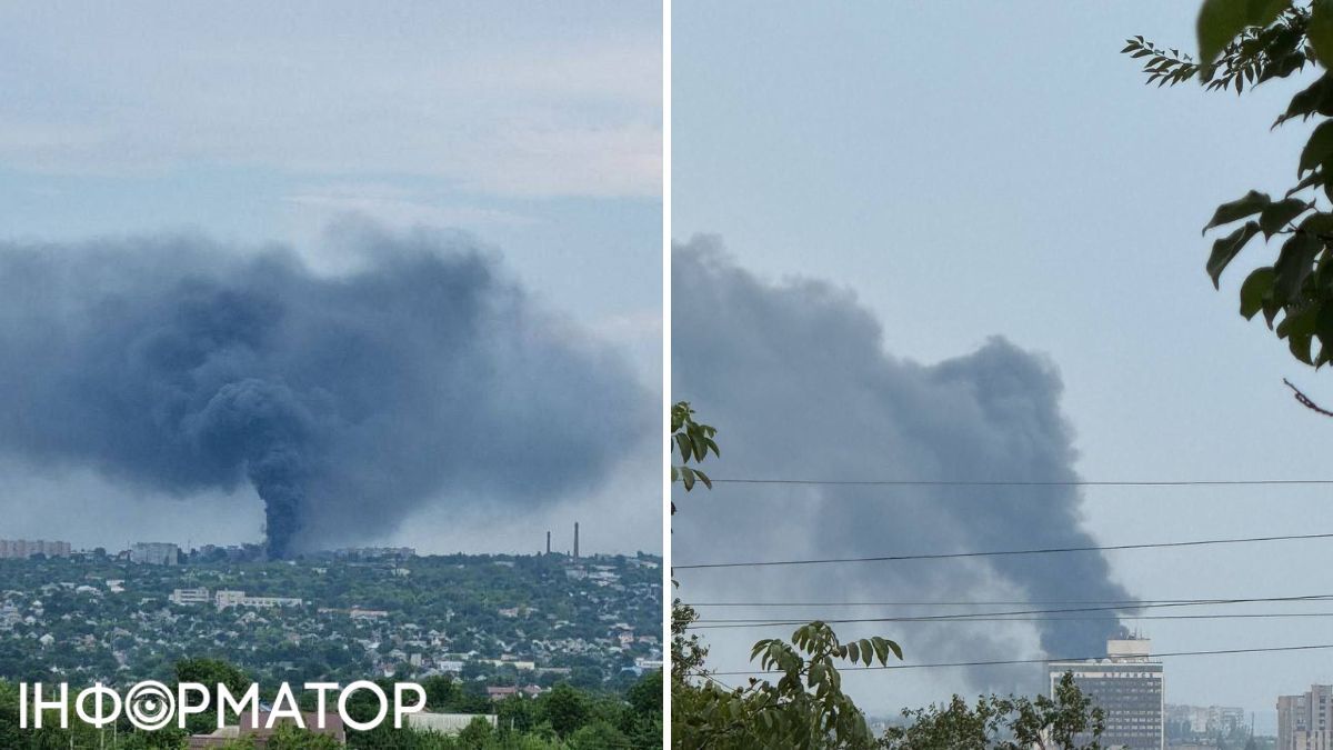 пожар после ракетного удара в луганске