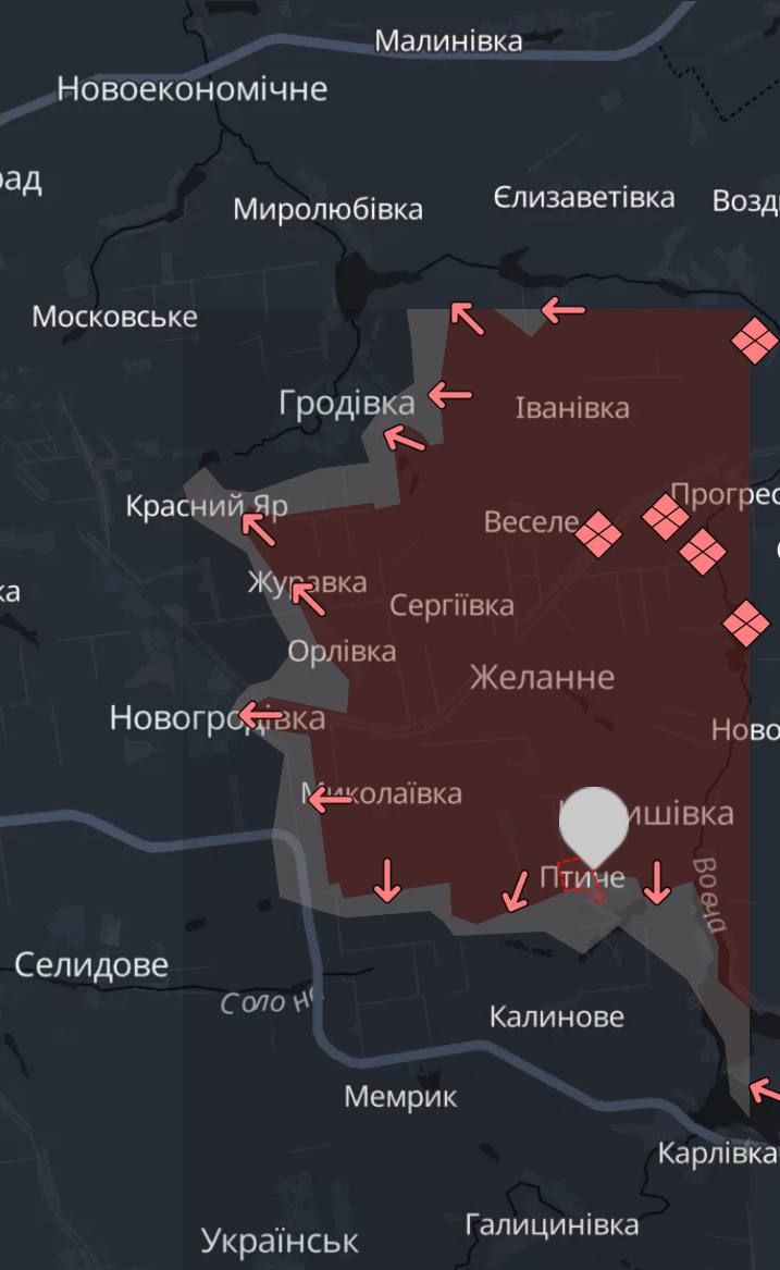 Окупанти прориваються у бік Птичого. Мапа DeepState Окупанти прориваються у бік Птичого. Мапа DeepState
