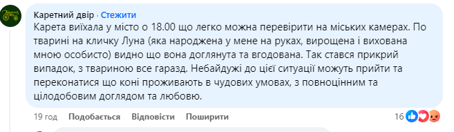 У Каретному дворі пишуть, що тварина заплуталась в упряжці У Каретному дворі пишуть, що тварина заплуталась в упряжці
