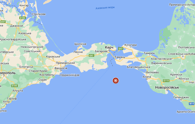 Координаты землетрясения у берегов Крыма - 44,87 северной широты и 36,62 восточной долготы. Фото - скриншот - Информатор