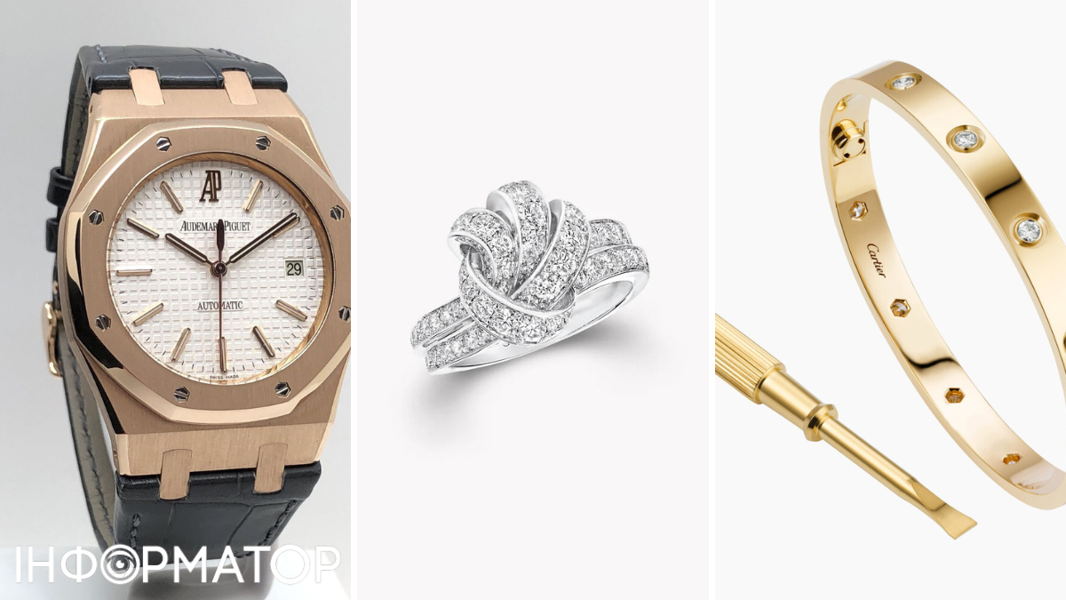 Audemar Piguet, кільце Graff, браслет Сartier (ілюстративно). Колаж: Інформатор Audemar Piguet, кільце Graff, браслет Сartier (ілюстративно). Колаж: Інформатор