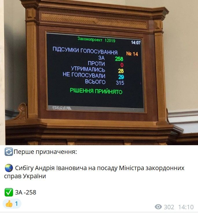 Рада призначила Сибігу новим міністром закордонних справ 1
