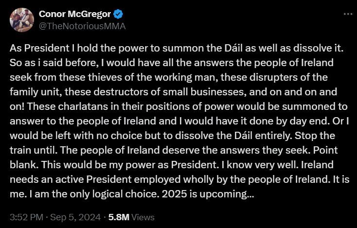 Конор Макгрегор начнет бой за пост президента Ирландии 1