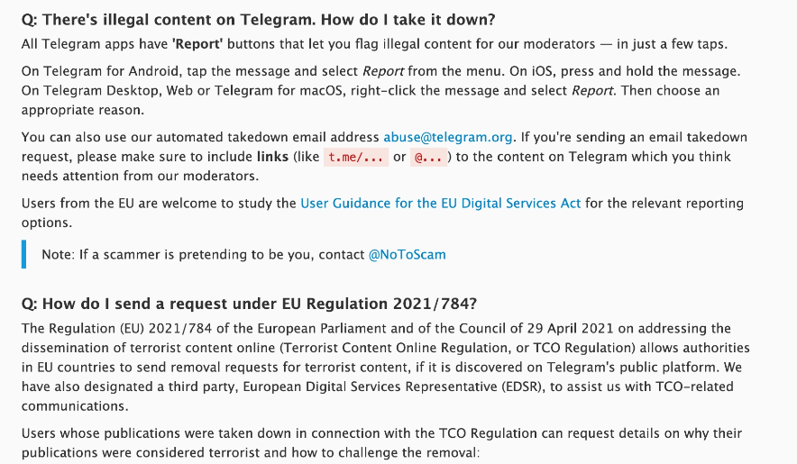 Зміни у правилах Telegram. Скриншот - Інформатор Зміни у правилах Telegram. Скриншот - Інформатор