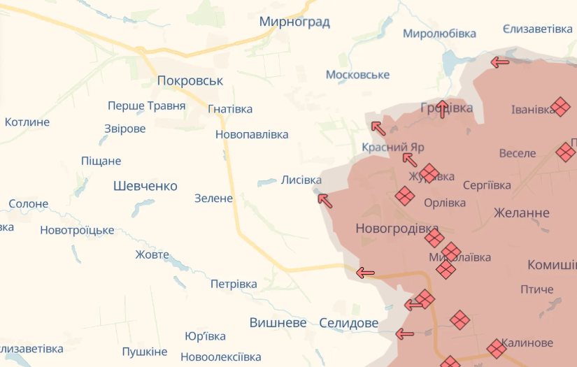 Ворог намагається оточити Селидове. Мапа DeepState Ворог намагається оточити Селидове. Мапа DeepState