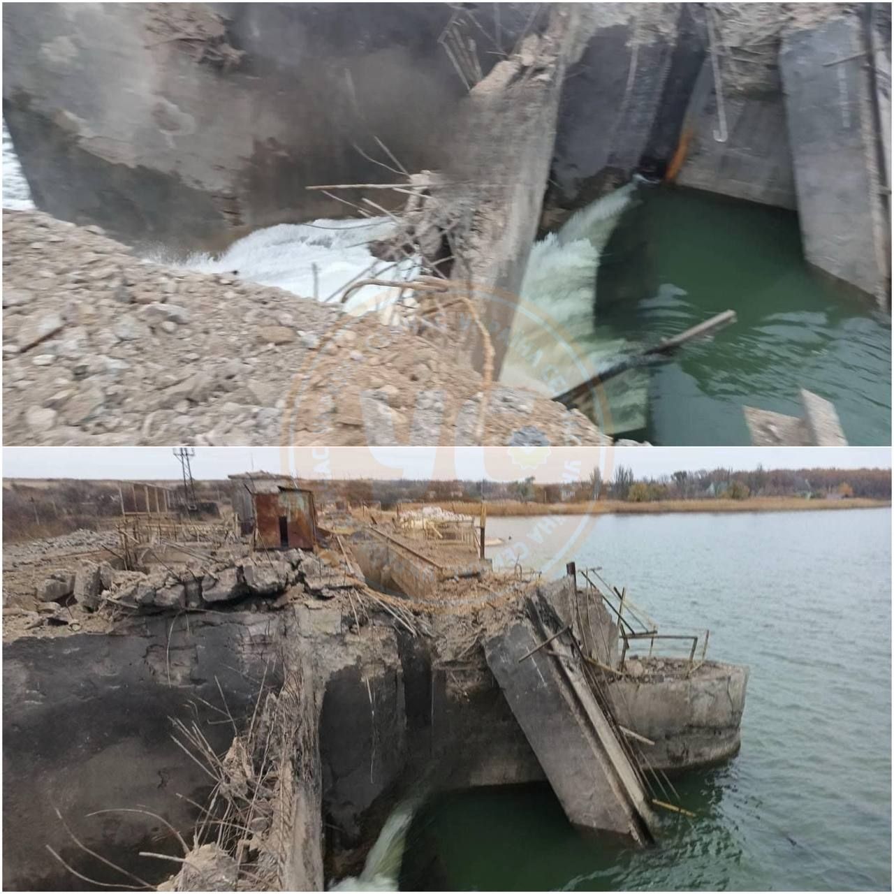 Заявлено как фото взорванной оккупантами плотины Кураховского водохранилища Заявлено как фото взорванной оккупантами плотины Кураховского водохранилища