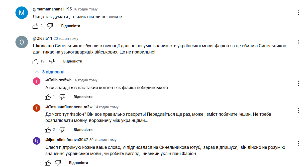 Некоторые из комментариев относительно позиции Евгения Синельникова о русском языке