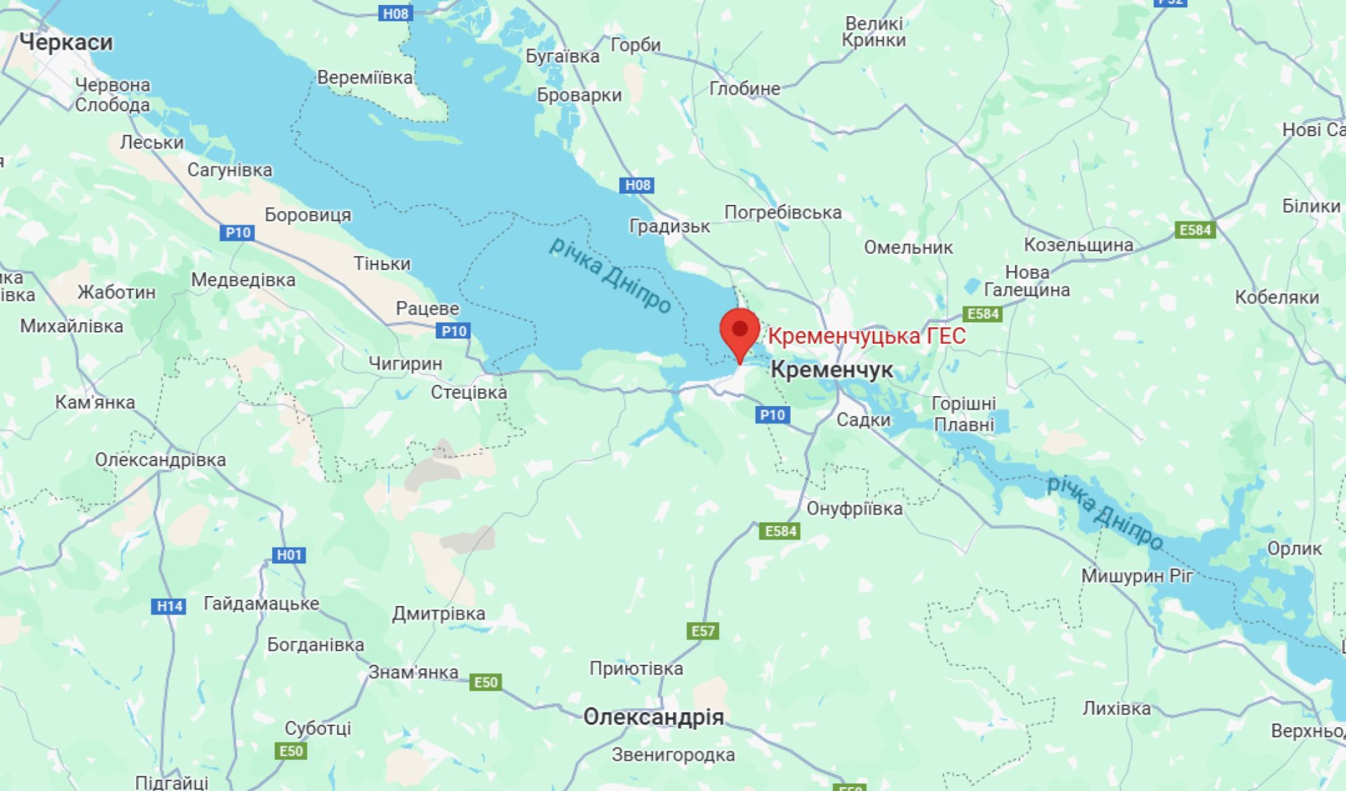 Кременчугская ГЭС на карте Кременчугская ГЭС на карте