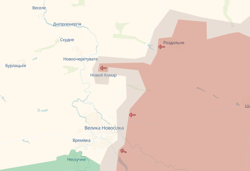 Россияне прорвались вперед у Нового Комара. Карта DeepState