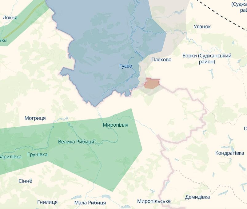 Информацию о продвижении россиян в Сумской области опубликовали в DeepState. Скриншот: DeepState Карта, Сумская область