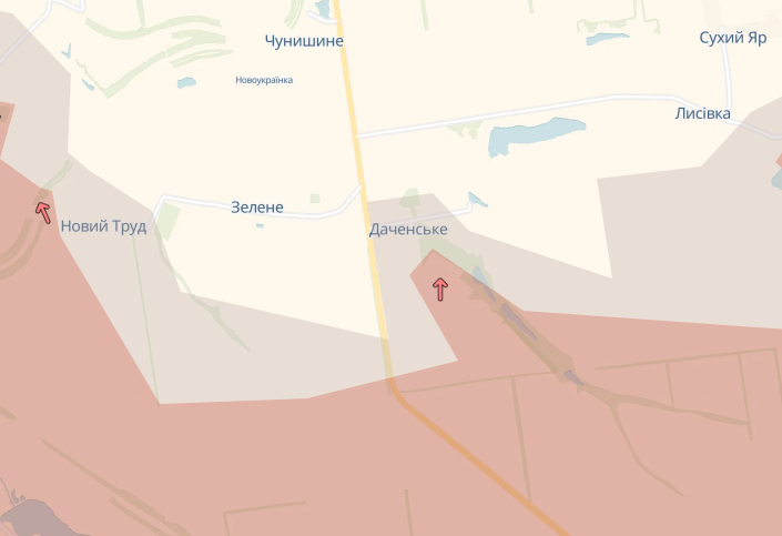 Росіяни просуваються біля селища Даченське. Карта - DeepState Росіяни просуваються біля селища Даченське. Карта - DeepState