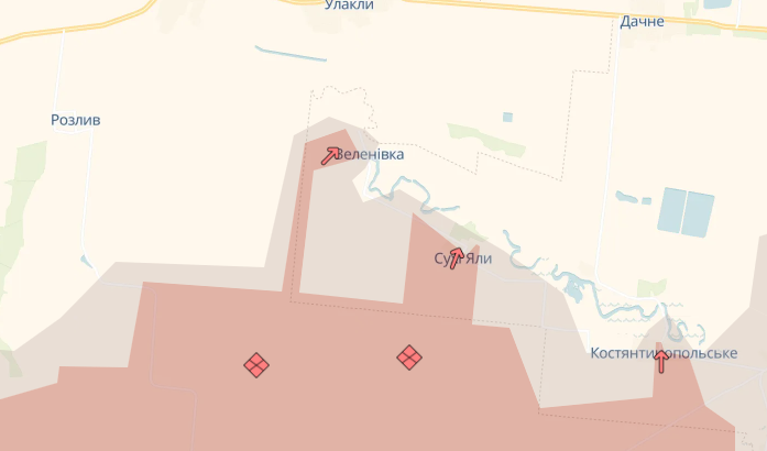 Ворог просувається біля Зеленівки. Карта - DeepState Ворог просувається біля Зеленівки. Карта - DeepState