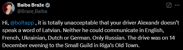 Мовний конфлікт у Bolt: міністерка Латвії поскаржилася на російськомовного водія, який виявився українцем 1