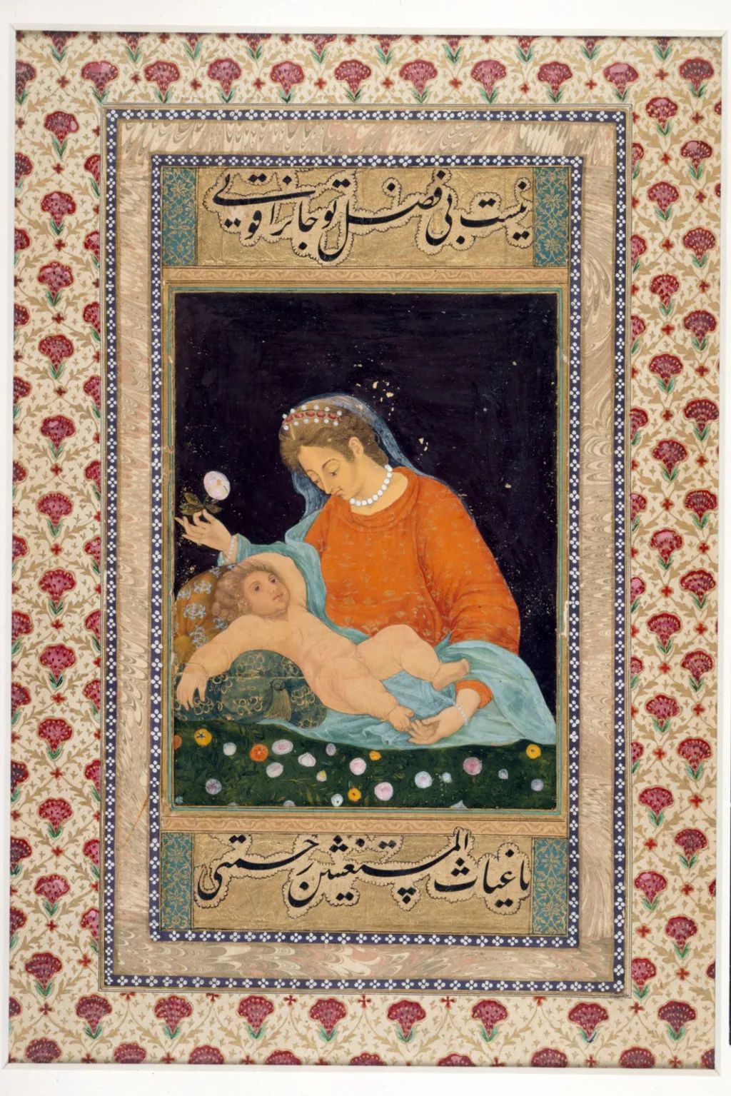 A 1630 painting of the Virgin and child with influences of Islamic art A 1630 painting of the Virgin and child with influences of Islamic art