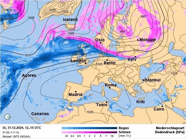 Карта прогнозу опадів на 31 грудня від Наталки Діденко. Джерело: t.me/PohodaNatalka. Карта прогнозу опадів на 31 грудня від Наталки Діденко. Джерело: t.me/PohodaNatalka.