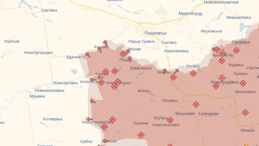 Росіяни просунулись у Котлиному та Удачному. Карта - DeepState Росіяни просунулись у Котлиному та Удачному. Карта - DeepState