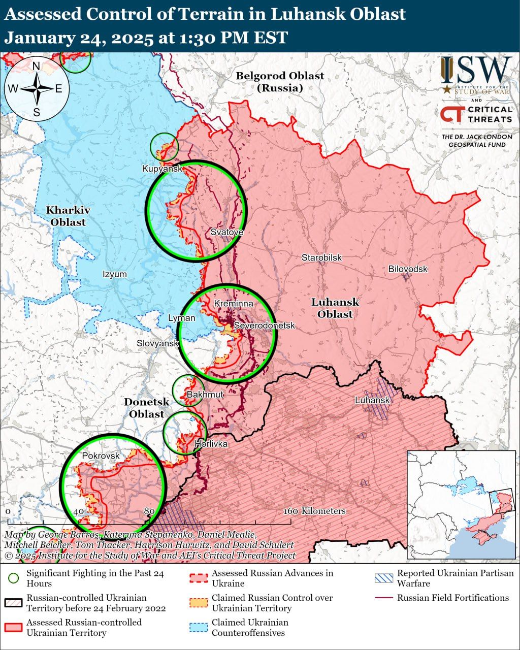 Росіяни прорвалися вперед на шести напрямках, а у ЗСУ є успіхи під Торецьком — карти ISW 3